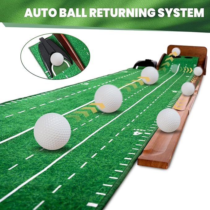 Golf Putting Green Indoor Outdoor Putting Matt with Automatic Ball Return Practice Mat for Home, Office, Backyard - Gifts for Men 118 * 18 in