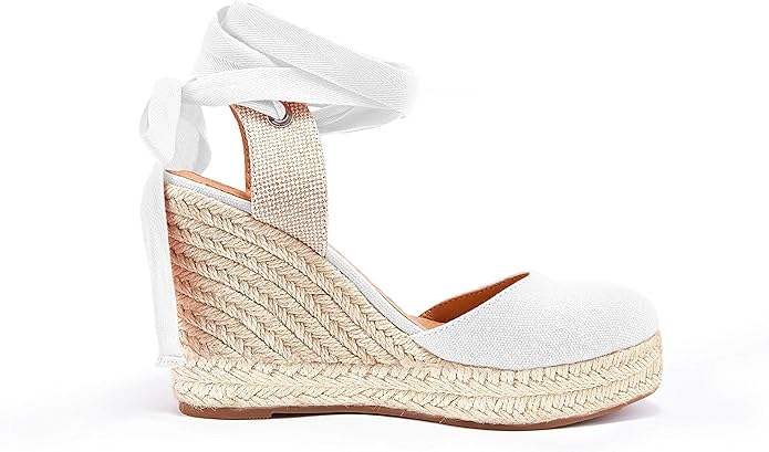 FISACE Womens Summer Espadrille Heel Platform Wedge Sandals Ankle Buckle Strap Closed Toe Shoes