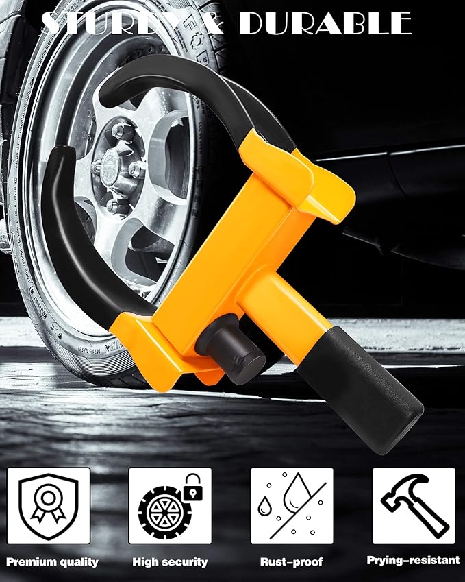 Tevlaphee Universal Wheel Lock Heavy Duty Security Trailer Wheel Lock Anti Theft Wheel Locks for Cars SUV Camper Motorcycle Trailer Great Deterrent Bright Color with 3 Keys (Red-Yellow)