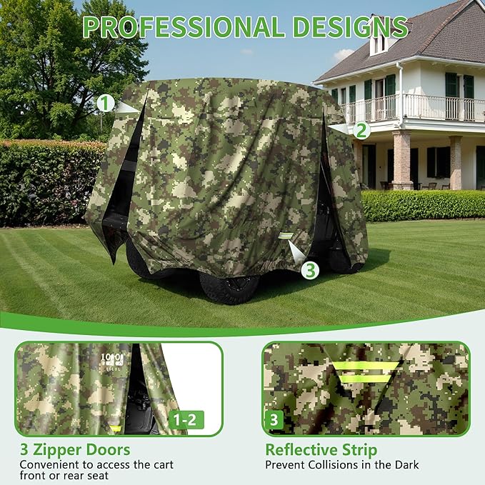 10L0L 2/4/4+2 Passenger Golf Cart Cover Upgrade Extended Roof, 600D Waterproof Snowproof Windproof Sunproof Durable Full Golf Cart Covers for Yamaha,EZGO,Club Car and Other