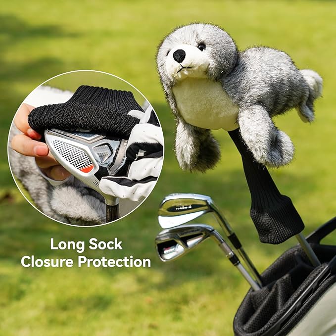 Big Crazy Funny Driver Headcover, Fairway Wood Hybrid Headcover, Golf Head Covers with Long Neck, Animal Plush Golf Club Covers, Golf Club Protector, and Funny Present