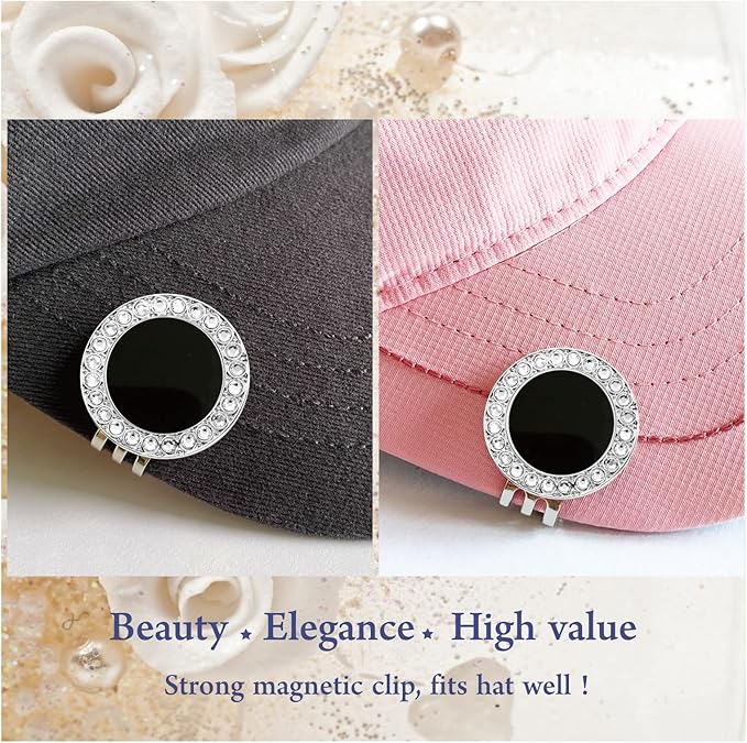 Golf Ball Marker Hat Clip with Pearl Crystal Ball Marker, Golf Accessories, Golf Gifts, Golf Ball Markers for Women