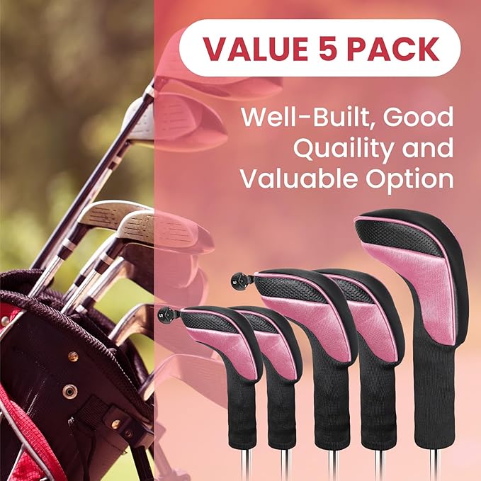 FINGER TEN Golf Club Head Covers for Woods Driver Fairway Hybrid Value 3/5 Pack, Long Headcover Interchangeable Accessories for Ultimate Club Protection