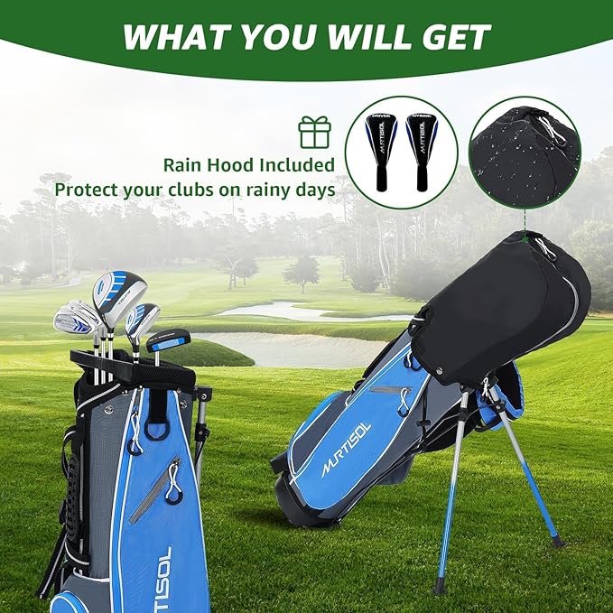 5/6 Pieces Kids Golf Club Set, Junior Golf Club Set Ages 4-12 Includes Stand Bag, 1# Drive, 5# Hybrid, 6/7#, 9/P# Irons and Putter Right Hand for Boys Girls