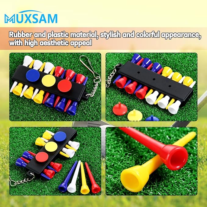 MUXSAM Black Golf Tee Holder for Bag, 1-Pack Golf Tee Carrier with 12 Tee Hole 3 Ball Markers Holes Keychain Golf Accessory