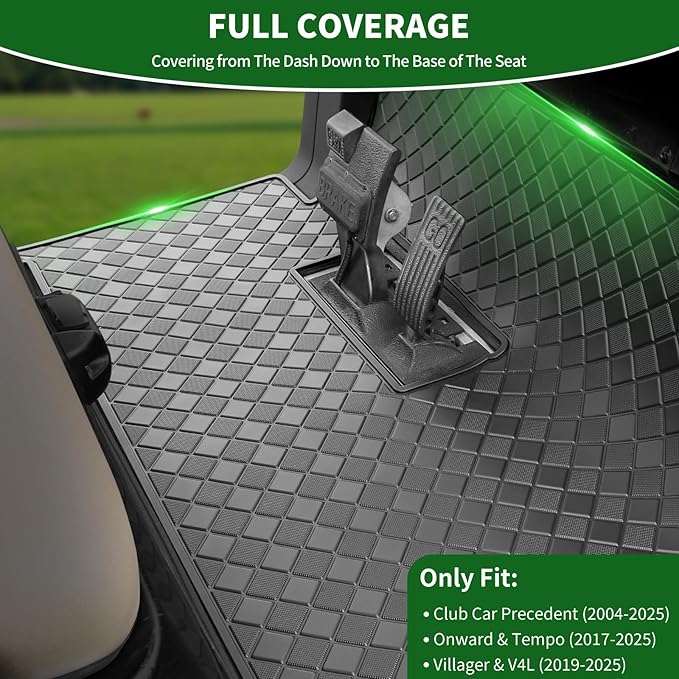 Golf Cart Floor Liner Mat 8mm Thick Rubber Full Coverage Fit for Club Car Precedent 2004-2025 / Onward & Tempo 2017-2025 / Villager & V4L 2019-2025 Carts Upgraded Non-Slip Mats Replacement