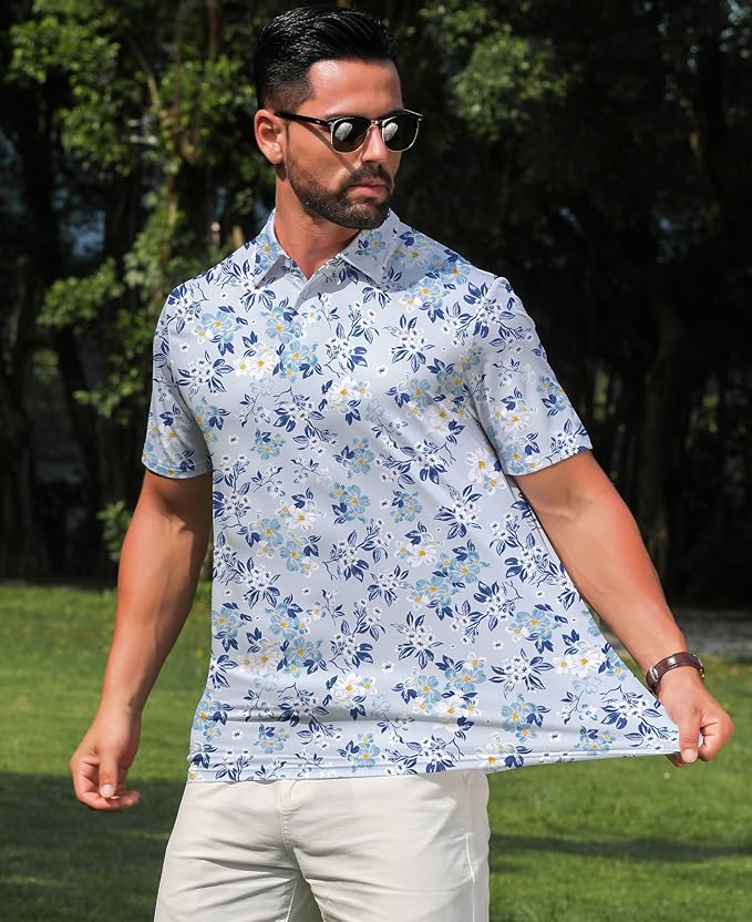 zeetoo Men's Polo Shirts Hawaiian Golf Polos Shirts Short Sleeve Performance Moisture Wicking Mens Golf Shirts