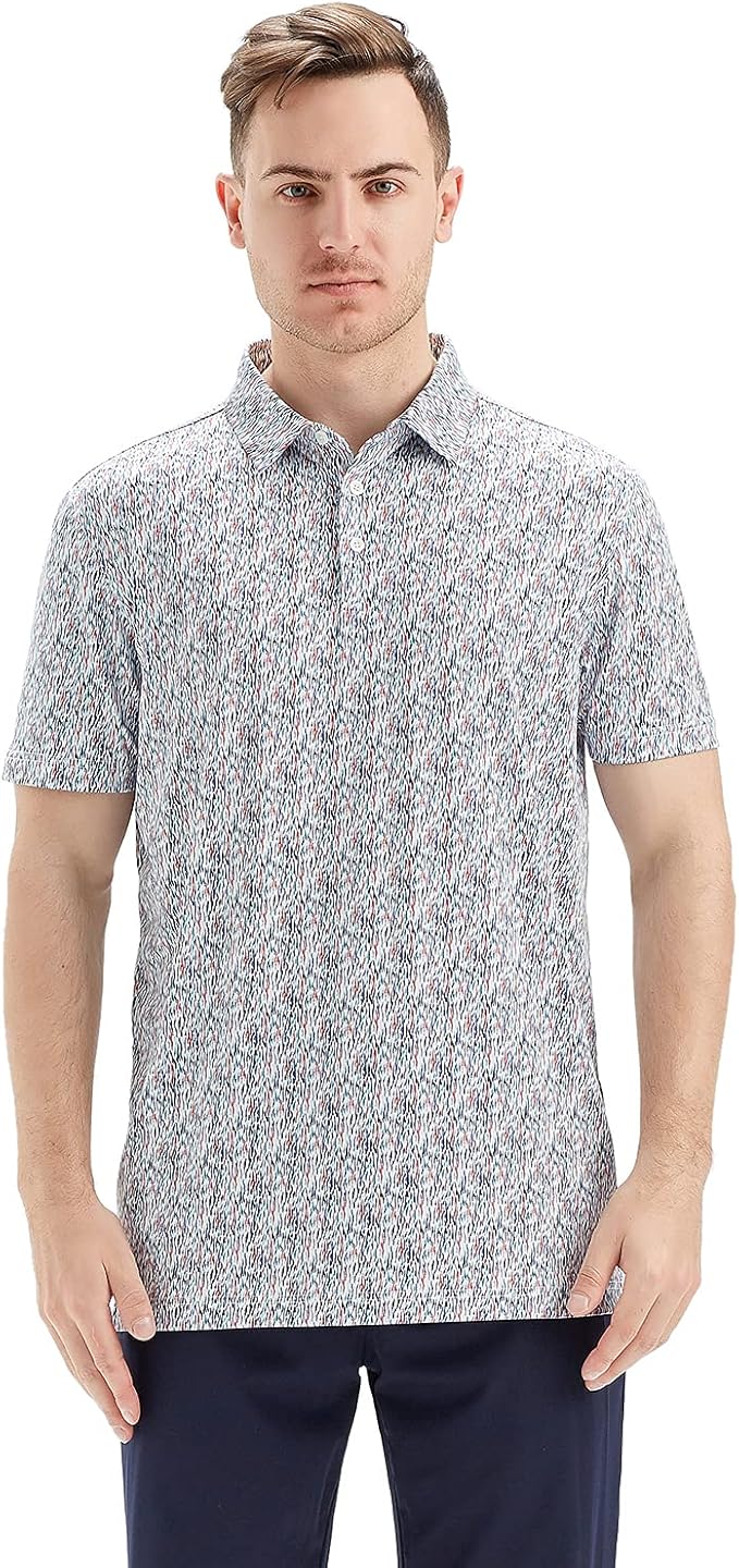 Golf Shirts for Men Dry Fit Short Sleeve Print Performance Moisture Wicking Polo Shirt