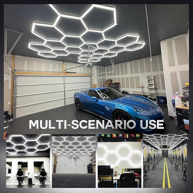 31Lights LED Hexagon Honeycomb Lights,7-Hex Honeycomb Lights 48800Lumens Hexagon DIY Super Bright Car Detailing Ceiling 488W LED Shop Light for Warehouse Workshop Gym Basement