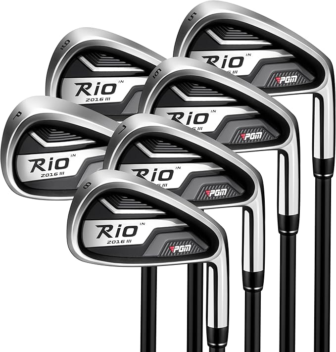 PGM Rio 2016 III Men's Golf Irons Set - 5,6,7,8,9,P - Graptlite Shaft R-Flex - Right Handed - Premium Forged Cavity Back Design for Distance & Forgiveness