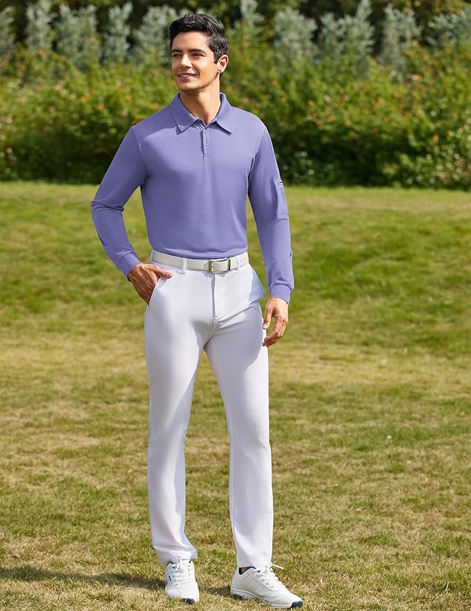 Deyeek Men's Polo Shirts Long Sleeve Golf Polo Shirts for Men Quick Dry UPF 50+ Sun Protection Polos Casual Collared Shirts