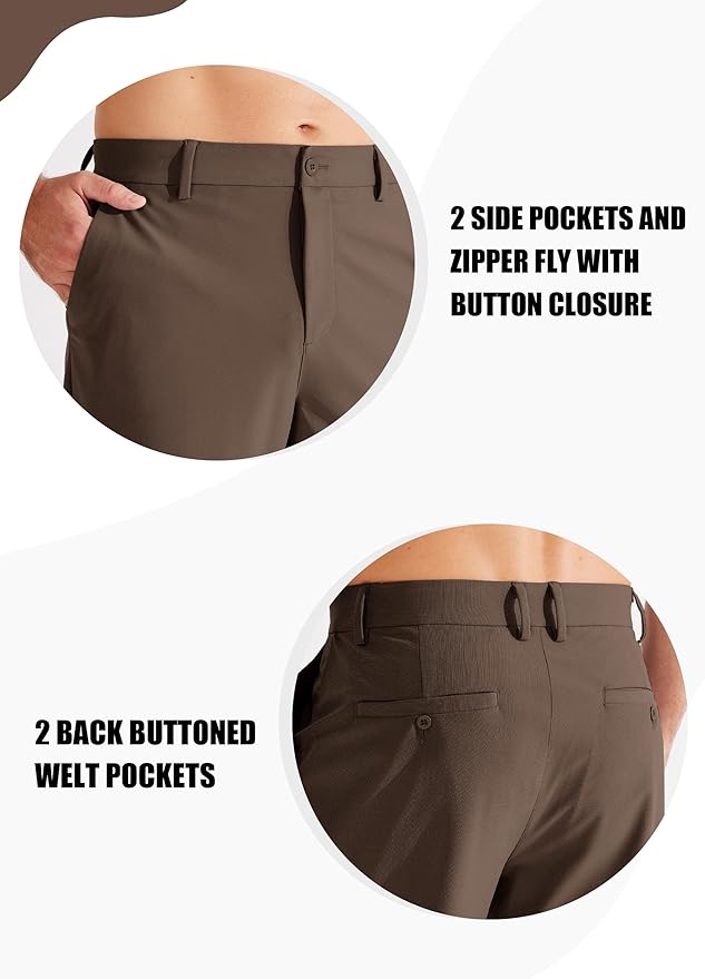 Libin Men's Golf Pants Classic Fit Flat Front Work Dress Pants 29" 31" 33" Stretch Casual Pants Lightweight with Pockets