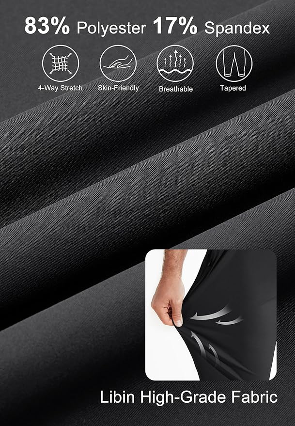 Libin Men's Golf Pants Joggers Lightweight 3 Pockets Slim Fit Soft Stretchy Tapered Work Dress Athletic