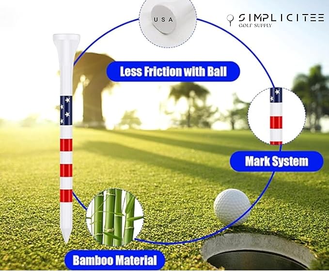 SIMPLICITEE USA Flag Bamboo Golf Tee - 3-1/4" - 100 Count