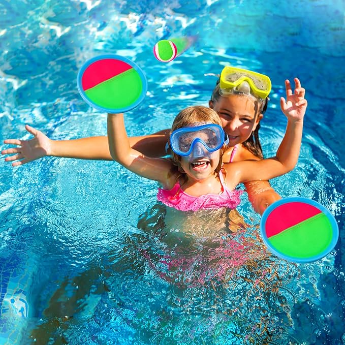 Ayeboovi Toss and Catch Ball Game Outdoor Beach Pool Kids Toys Outside Lawn Yard Games for 3 4 5 6 7 8 9 10 11 12 Year Old Girls Boys Toys Birthday Gift Stocking Stuffers (2 Paddles 2 Balls)