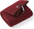 Mile High Life Premium Waffle-Weave Golf Towel | 16" X 24" | Extra Absorbent & Quick-Dry | Ultra-Soft Microfiber | Carabiner Clip | Multi-Color Options | Golf Accessory for Men & Women, Wine Red