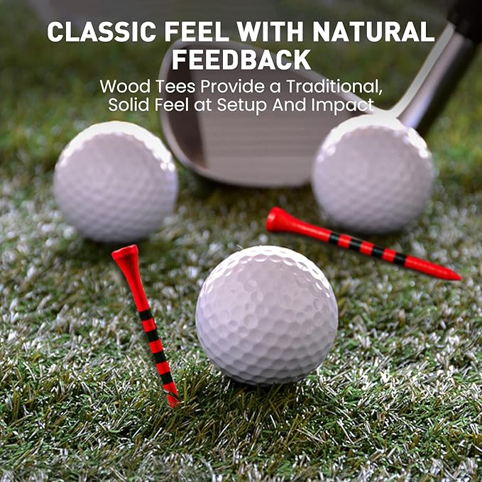 FINGER TEN Golf Tees Wood 3 1/4 2 3/4 Inch Value 50/120 Count, Durable Tees with Bright Colored Stripes for Consistent Height, 70mm 83mm Long Tees Ideal for Golfers