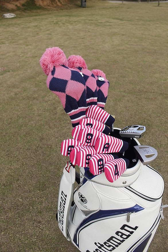 Craftsman Golf Knit Pom Pom 3pcs Headcover Set Vintange Sock Covers for Driver and Woods
