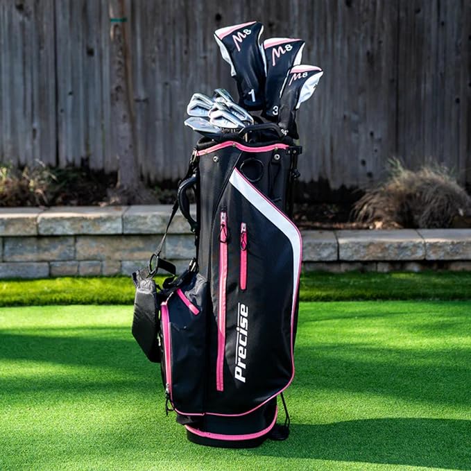 Precise M8 15-Piece Womens Golf Club Full Set, Driver, Wood, Hybrid, Irons, Putter & Stand Bag, Lightweight & Durable Kevlar Graphite Shafts, Golf Clubs Women Right Handed, Regular & Petite Sizes