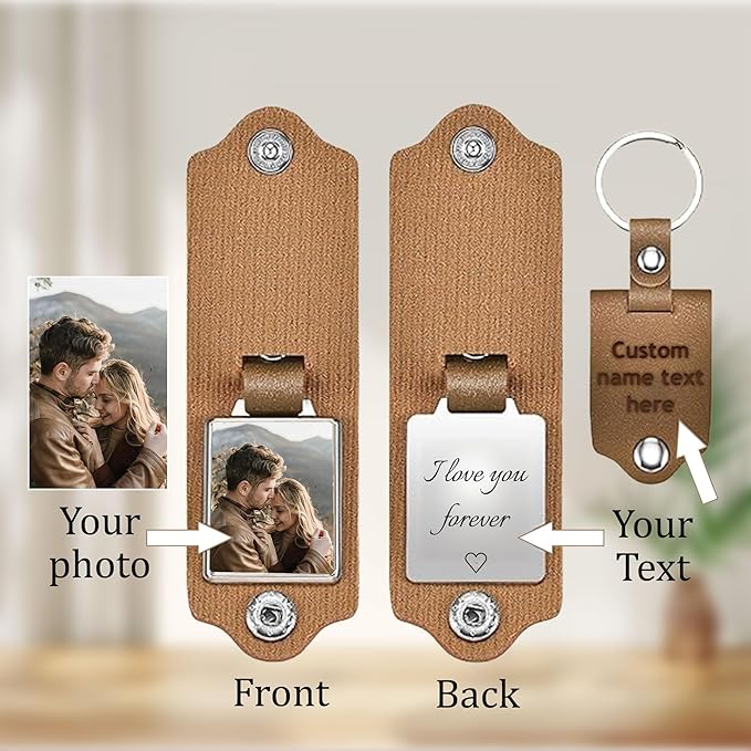 Custom Keychains with Picture Personalized Photo Logo Text Customized Key Chain for Boyfriend Dad Men Women Gifts