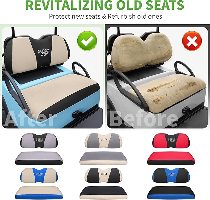 10L0L Golf Cart Seat Covers Universal for Yamaha G29 Drive2 Club Car DS Precedent Tempo Standard Front Seats, Breathable Mesh Bench Seat Cover, No Drilling Seat Cushion - All-Season Comfort