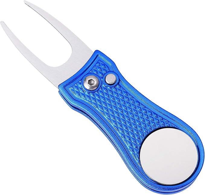 Mile High Life Microfiber Waffle Pattern Golf Towel | Club Groove Cleaner Brush | Foldable Divot Tool with Magnetic Ball Marker (Blue Towel/Brush/Bone Divot)