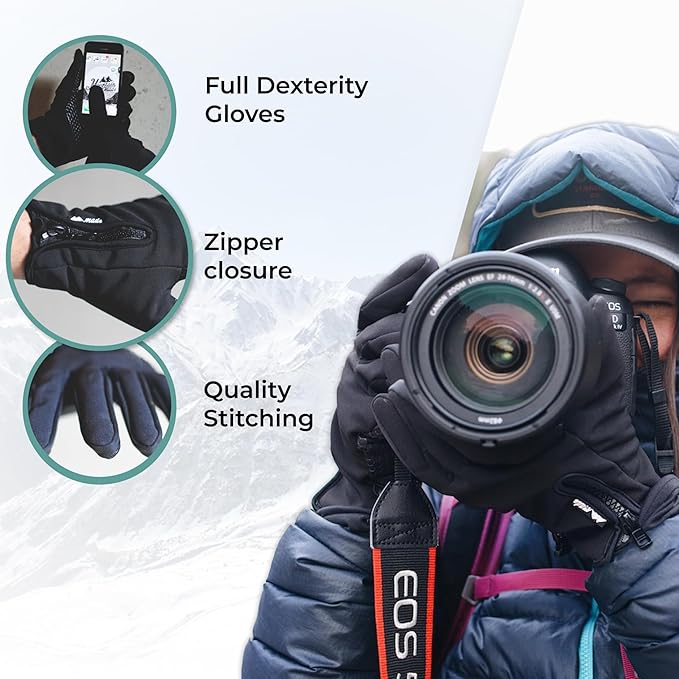 Mountain Made Warm Gloves for Men, Women, Touchscreen Sensitive with Good Grip for Running, Cycling, Driving, Golf, Outdoor Sports and Work with Upgraded Zipper