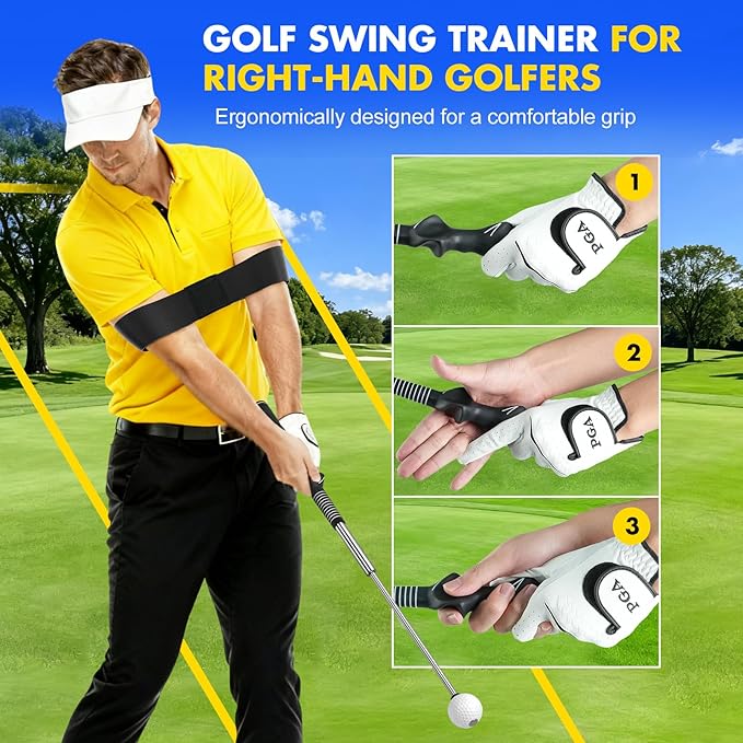 Retractable Golf Swing Trainer, Golf Training Aid & Golf Grip Trainer for Right-Handed Golfer, Strength & Tempo Stick Training, Golf Accessories for Beginners Chipping Hitting Practice