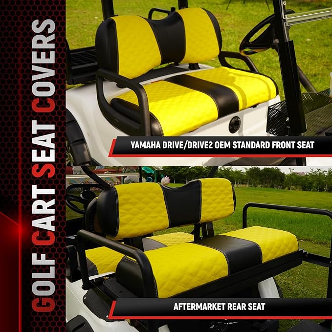 Golf Cart Seat Covers Front and Rear Waterproof and Sun Resistant Marine Grade Vinyl Leather Seat Cover Accessories for Yamaha Drive 2007-2016/Drive 2 2017+, Yellow(4PCS)