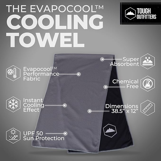 Tough Outdoors Cooling Towels for Neck Face - Neck Cooling Towel for Hot Weather Yoga Sports Golf Sweat - Instant Cold Towel
