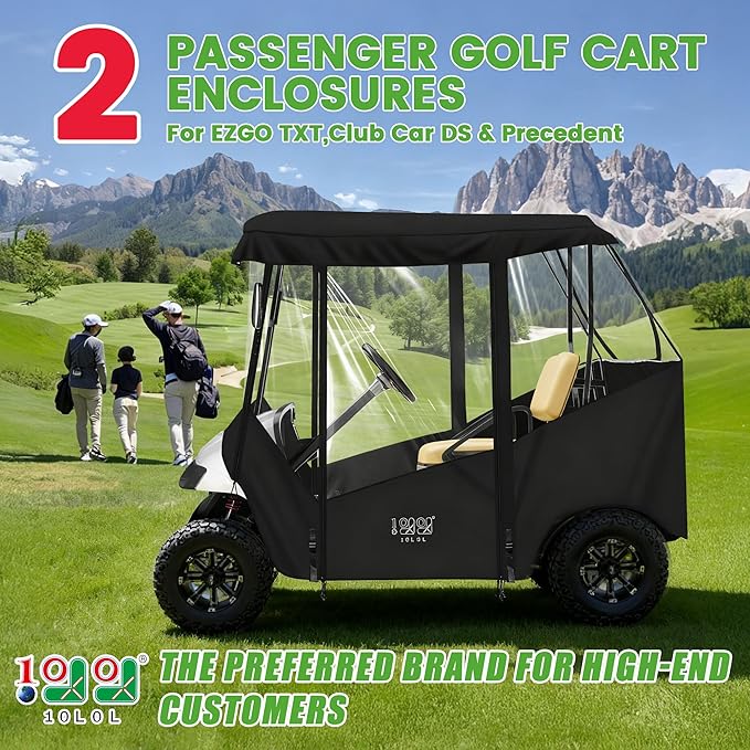10L0L 2 Passenger Golf Cart Enclosure -61" Roof Fit Universal for EZGO TXT RXV & Club Car DS Precedent with Side Mirror Openings,Waterproof 600D Rain Cover,Transparent Tail Light Panel,4-Sided Windows