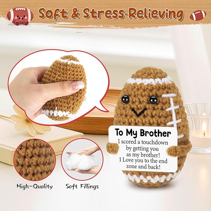 Mini Funny Brother Gifts from Sister Brothers, Positive Christmas Birthday Gift for Men Friends, I Love You Small Cool Cute Football, Handmade Emotional Crochet Home Decor Present