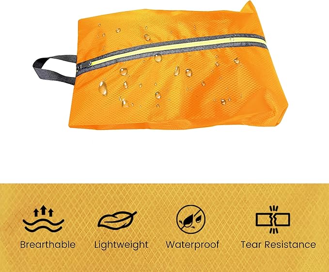 Golf Smell Proof Shoe Bag Lightweight Waterproof Zippered Sport Shoe Carrier Bags Golf Soccer Shoe Storage Organizer for Gym Sports Travel Work Golf Aceesories (Orange, US size 14)