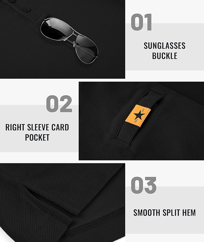 Men's Long Sleeve Polo Shirts 3 Button Down with Pocket Classic Golf Breathable Solid Color Designed Collared Casual Tee