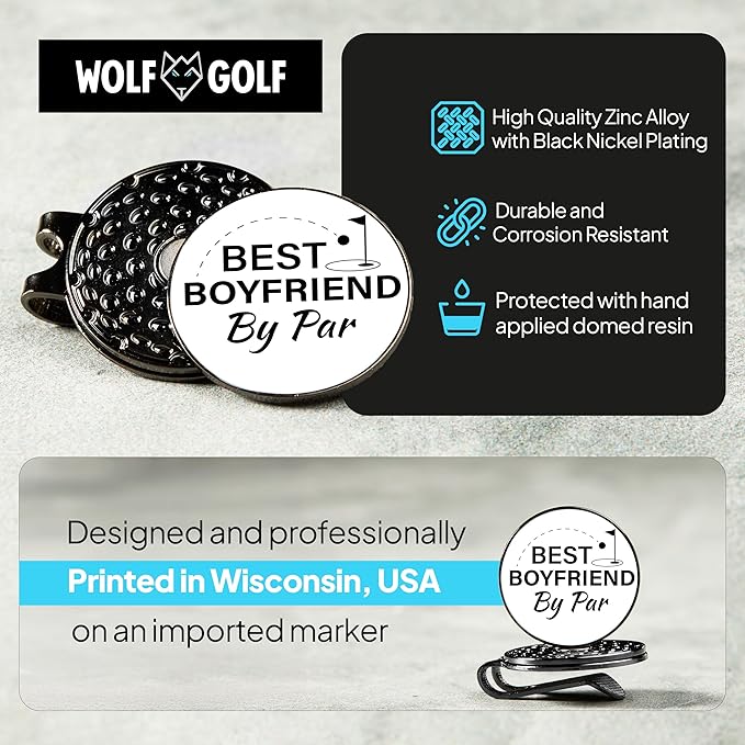 Wolf Golf Towels Golf Ball Marker Hat Clip Gift Set | Best Husband by Par or Best Boyfriend by Par | | 1 Magnetic Clip + 3 Ball Markers | Golf Accessories for Men