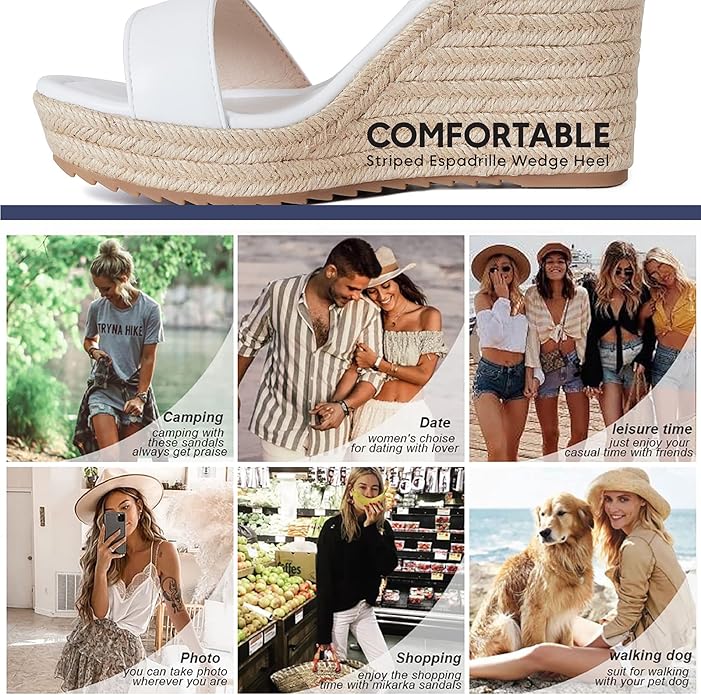 mikarka Women's Espadrille Wedge Sandals: Ankle Strap Platform Open Toe Wedges - Stylish High Heel Dressy Summer Wedges for Women, Inspired by Espadrilles