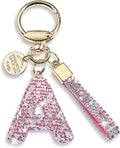 Pink Blue White Initial Letter Keychain Gift for Women Girls Bling Sparkly Cute Backpack Car Key Accessories Lanyard