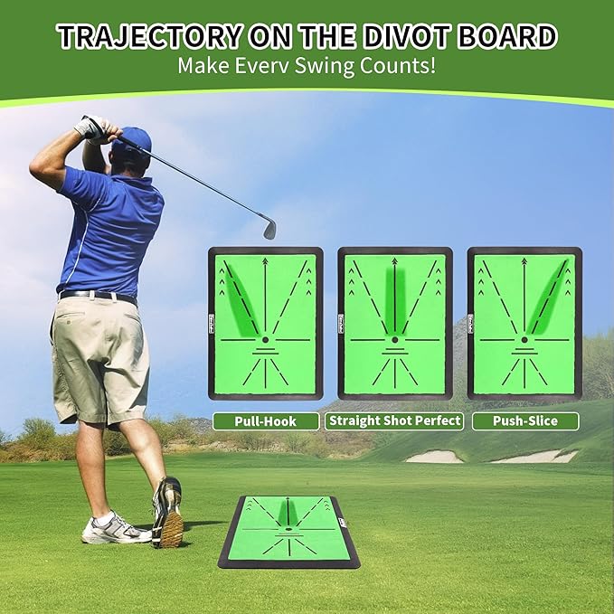 Golf Hitting Mat – Portable Golf Pratice Mat with Longer Swing Path Trajectory, 3-in-1 Includes Fairway, Rough & Putting Pad Training Mats on No-Slip Rubber Base,Simulator Must Haves, Gift for Golfers
