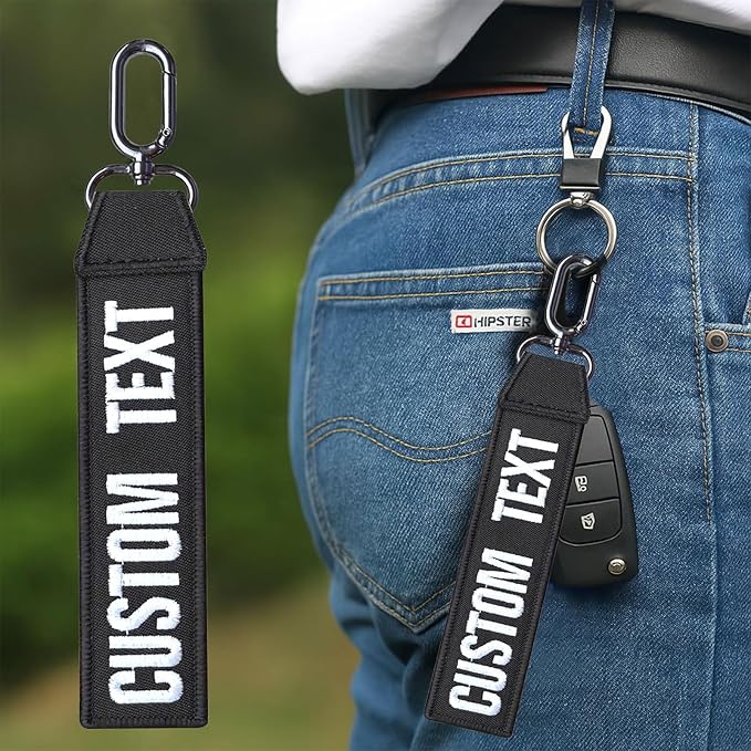 ssass Customized Keychain, 1PCS Embroidery Name Text Motorcycle Key Tag, Personalized Luggage Tags Car Keyring Key Tags, Unisex Keychain for Rooms Backpacks Biker