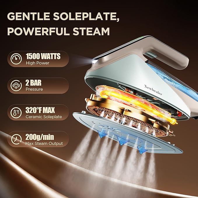 Newbealer Steam Generator Iron, 1500W Turbo Steamer for Clothes, 2 Bar Pressure Clothes Iron, 4 Steam & 4 Dry Heat Modes, Fast Heat-Up, 350ml Detachable Tank, Auto-Off, Self-Cleaning (Green)