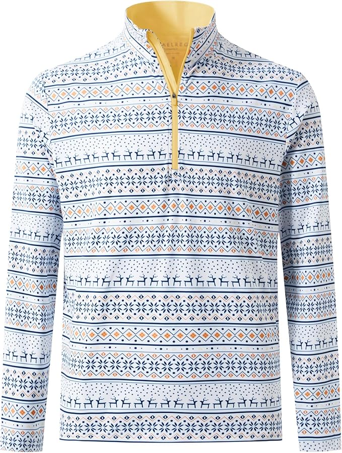 M MAELREG Quarter Zip Golf Pullover Men Dry Fit Long Sleeve Performance Wicking 1/4 Zip Full Print Pullover Mens Sweatshirt