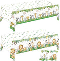 4 Pack Jungle Safari Tablecloths, Wild One Table Cover, Animals Plastic Plastic Table Cloth for Sage Green Safari Baby Shower Decorations, 108×54 Inch