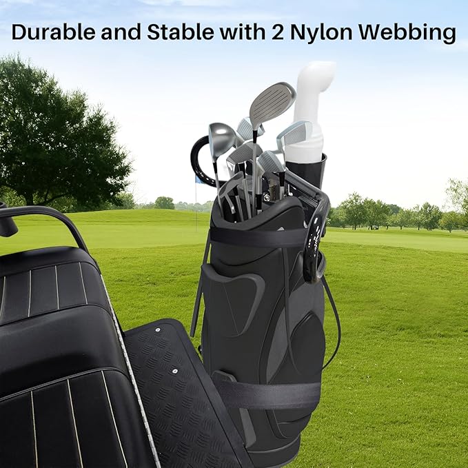 No Drilling Golf Cart Bag Holder Attachment with Sand Bottle Kit,Adjustable Golf Cart Rear Seat Bag Rack for Evolution Golf Cart D2 Classic Carrier & Forester,Better Fixation,Space-Saving