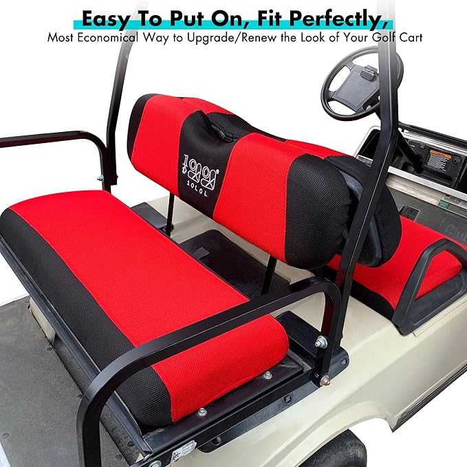 10L0L Golf Cart Front and Rear Seat Cover Set for EZGO TXT RXV 4 Passenger Models Bench Seat Covers Kit Breathable Washable Polyester Mesh Cloth Gray Black Beige Red (S+XS)