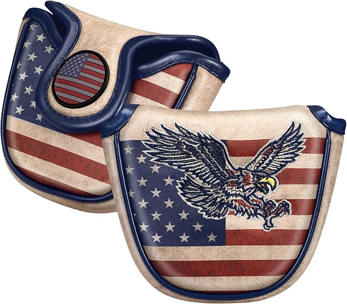 Golf Club Head Cover, Premium Leather Elegant Embroidery Fairway Wood Headcover Interchangeable No. Tags 3 4 5 7 X, Mallet Putter Cover with Magnetic Closure