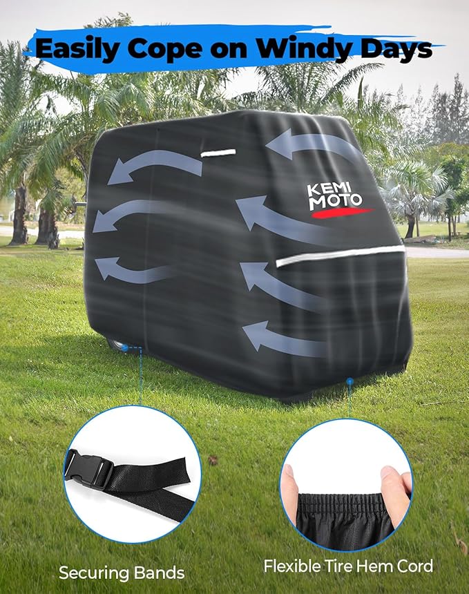 KEMIMOTO Golf Cart Cover, 600D Weatherproof Durable Protection 2-Seater Large Rainproof Cover with Storage Bag Compatible with EZGO Club Car 2 Passenger, Black