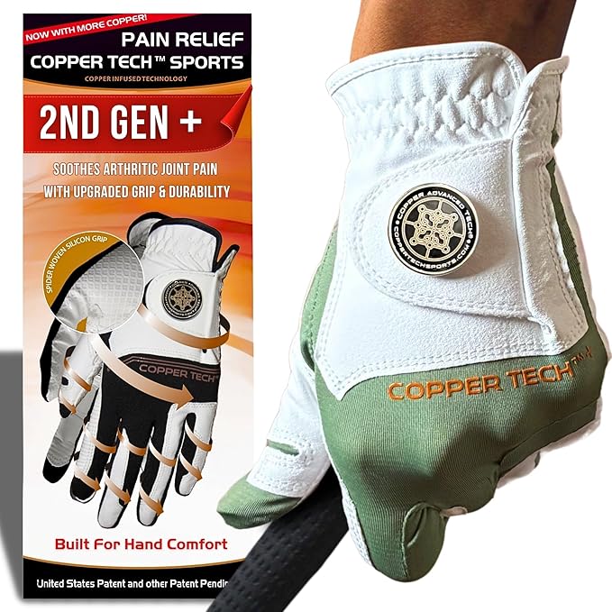Copper Tech Golf Gloves Men Right Handed Golfer or Left Handed Golfer (2nd Gen) | Copper Compression Joint Support Golf Glove