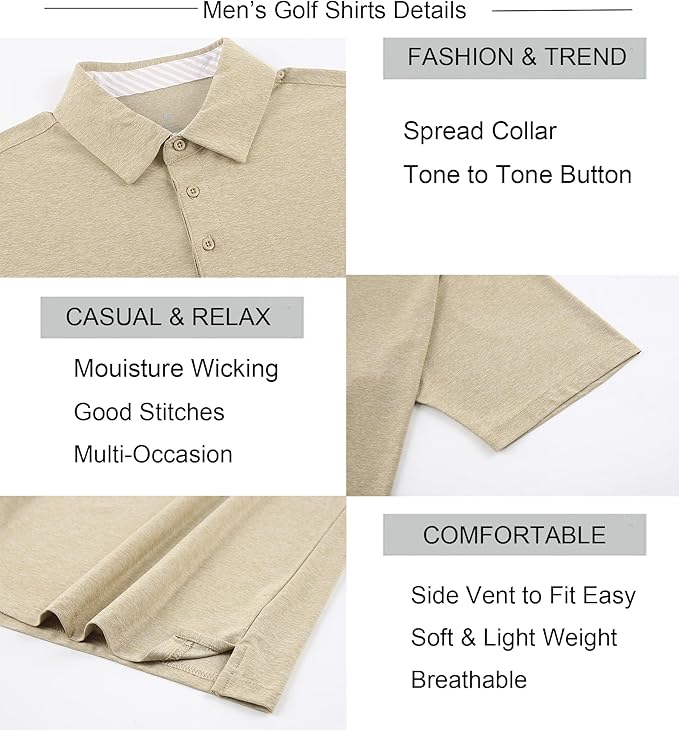 Alex Vando Mens Golf Shirt Moisture Wicking Quick-Dry Short Sleeve Casual Polo Shirts for Men