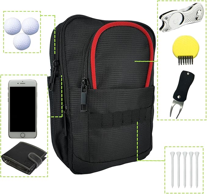 Golf Valuables Pouch & Golf Ball Carrier Bag with 3 Zipper Pockets, Holds 20–25 Balls for Tees & Accessories (Men & Women)
