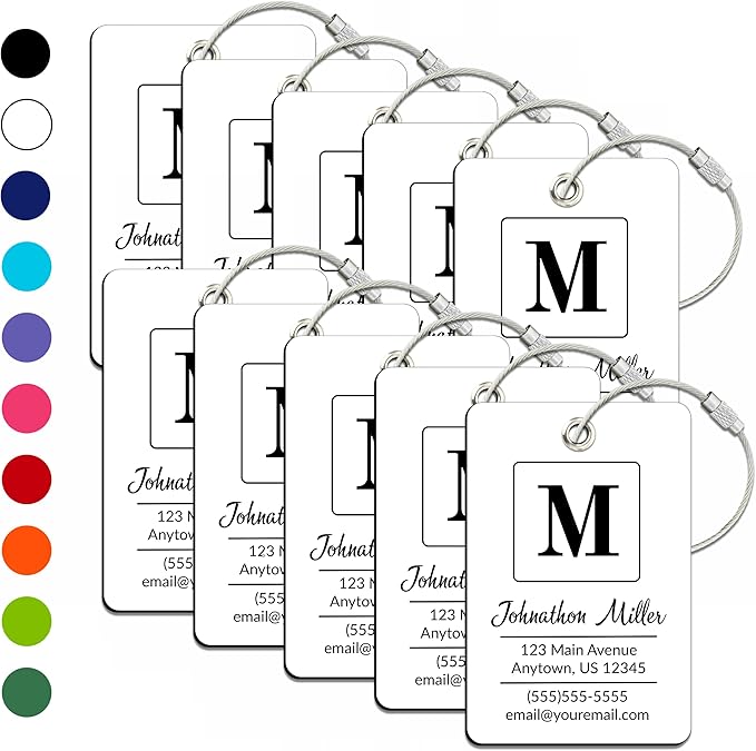 Personalized Luggage Tag | 10 Pack | Custom Luggage Tags for Suitcases | Kids Backpack Tag | 10 Color Options & Choose Font, Font Color